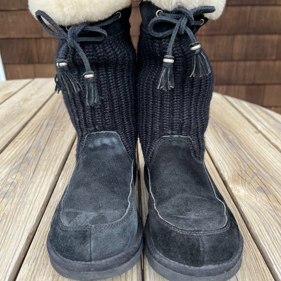 UGG Australia Boots Suburb Black Suede Crochet Knit, Size 7 - Picture 4 of 10